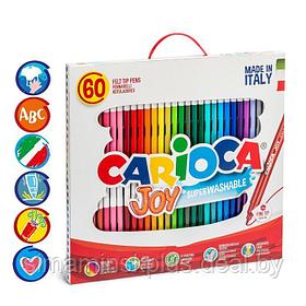 Фломастеры 30 цветов Carioca "Joy" 2.6 мм, набор 60 штук, смываемые, картон, чемоданчик с ручкой