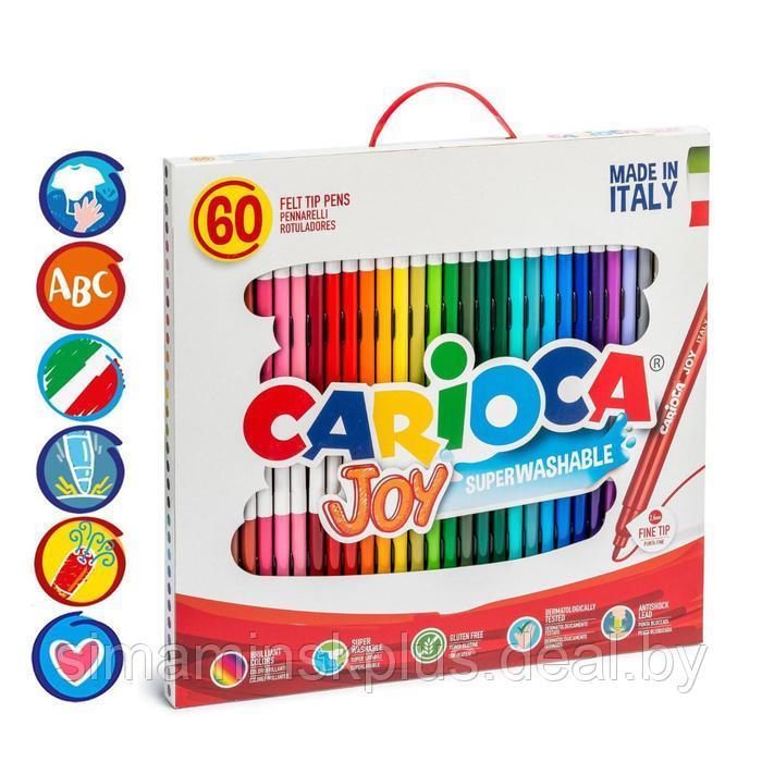Фломастеры 30 цветов Carioca "Joy" 2.6 мм, набор 60 штук, смываемые, картон, чемоданчик с ручкой - фото 1 - id-p208932479