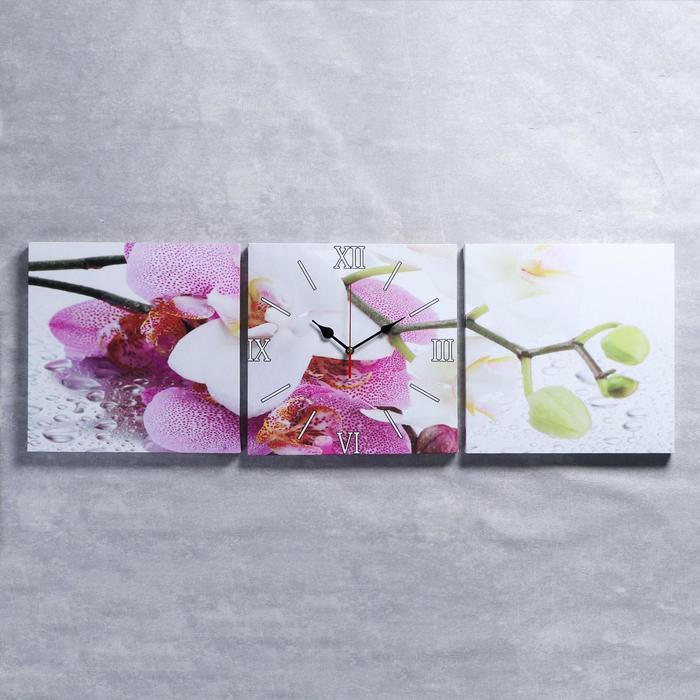 Часы настенные, модульные, серия: Цветы, "Орхидеи", 35х110 см - фото 1 - id-p208935817