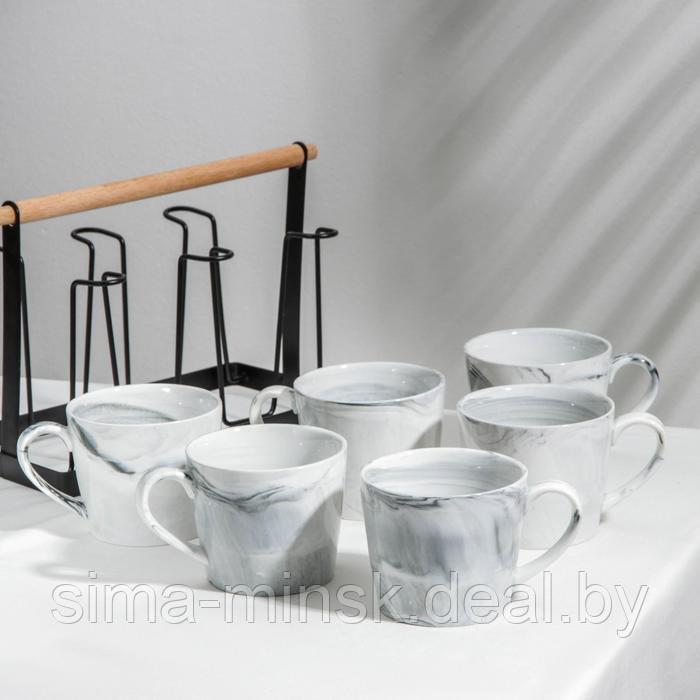 Набор кружек керамических на металлической подставке «Мрамор», 6 предметов: 390 мл, цвет серый - фото 2 - id-p208933311