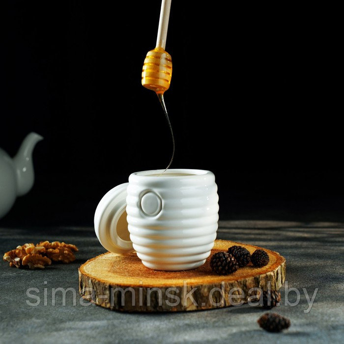Ёмкость для мёда фарфоровая с ложкой, 300 мл, цвет белый - фото 7 - id-p208932833