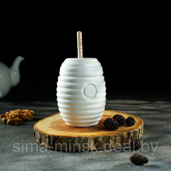 Ёмкость для мёда фарфоровая с ложкой, 300 мл, цвет белый - фото 8 - id-p208932833