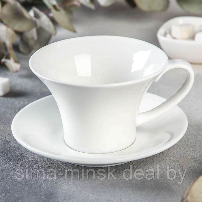 Чайная пара фарфоровая Wilmax, 2 предмета: чашка 400 мл, блюдце d=18,4 см, цвет белый - фото 1 - id-p208933396