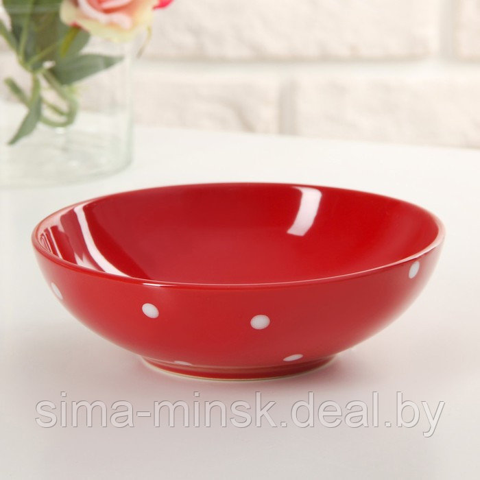 Набор тарелок керамических Доляна «Красный горох», 18 предметов: 6 тарелок d=19 см, 6 тарелок d=27 см, 6 мисок - фото 3 - id-p208932866