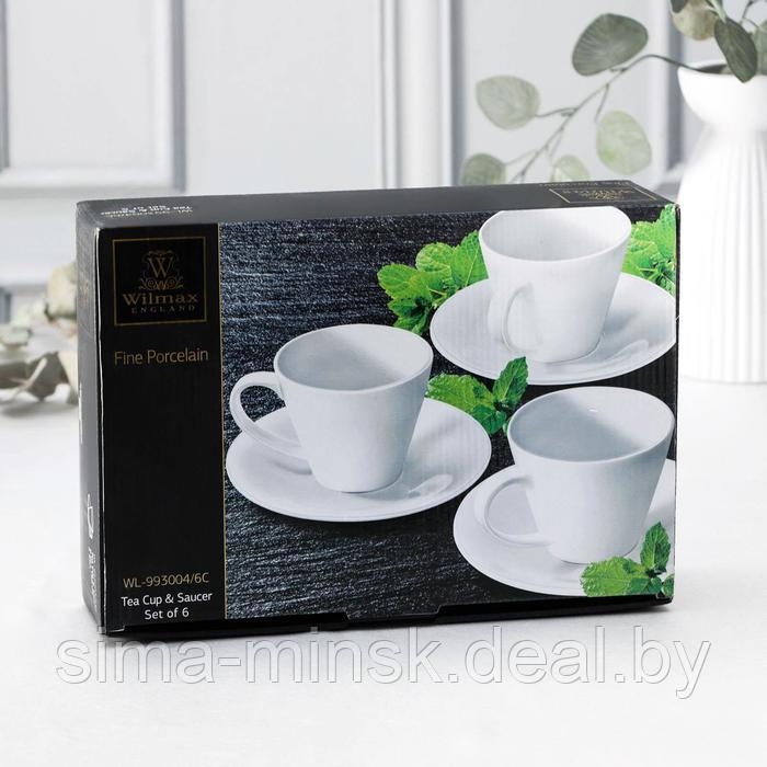 Набор фарфоровый чайный на 6 персон Wilmax, 12 предметов: 6 чашек 180 мл, 6 блюдец d=14 см, цвет белый - фото 4 - id-p208933441