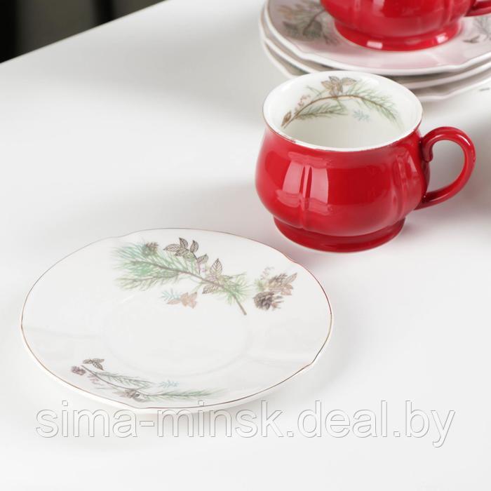 Сервиз керамический чайный «Шишечки», 12 предметов: чашка 200 мл, блюдце d=14,5 см, цвет красный - фото 2 - id-p208933443