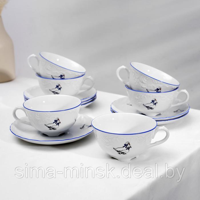 Чайный сервиз на 6 персон «Рококо. Гуси», 12 предметов: чашка 220 мл, блюдце d=15,5 см - фото 1 - id-p208933450