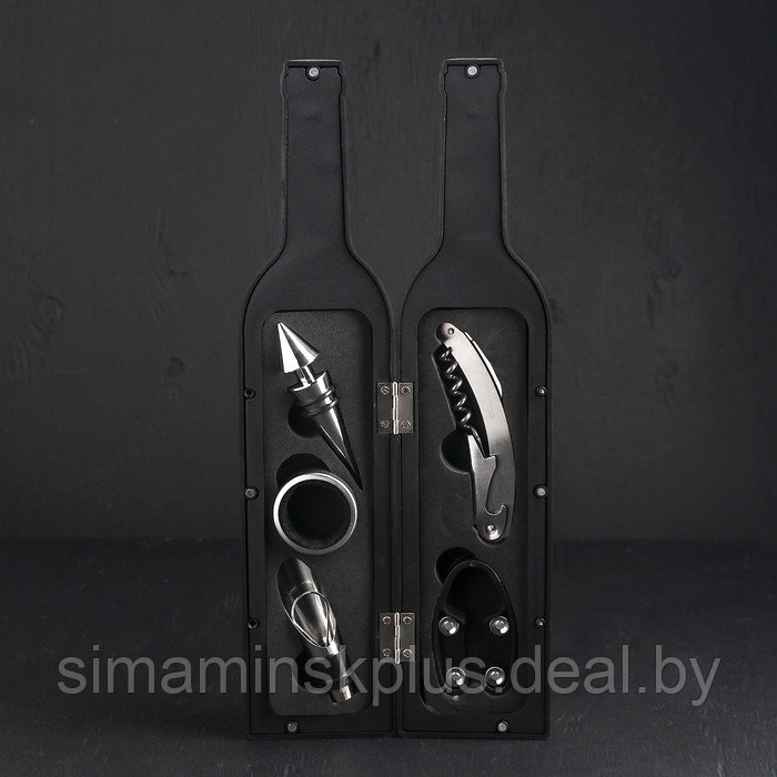 Набор для вина Доляна «Бутылка», 5 предметов: пробка, кольцо, каплеуловитель, штопор, нож для срезания фольги - фото 1 - id-p208939040