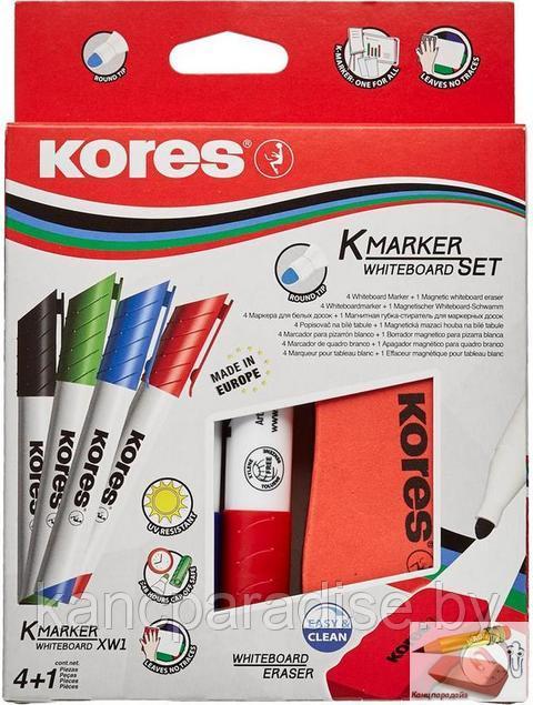Набор маркеров для доски Kores, 4 цвета + щетка, арт.20863 - фото 4 - id-p208940263
