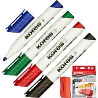 Набор маркеров для доски Kores, 4 цвета + щетка, арт.20863