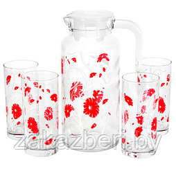 "Рэд Серенейд (Serenade Red)" Набор для воды стеклянный 5 предметов: кувшин 1,3л, д10см, h23см, стакан 290мл,