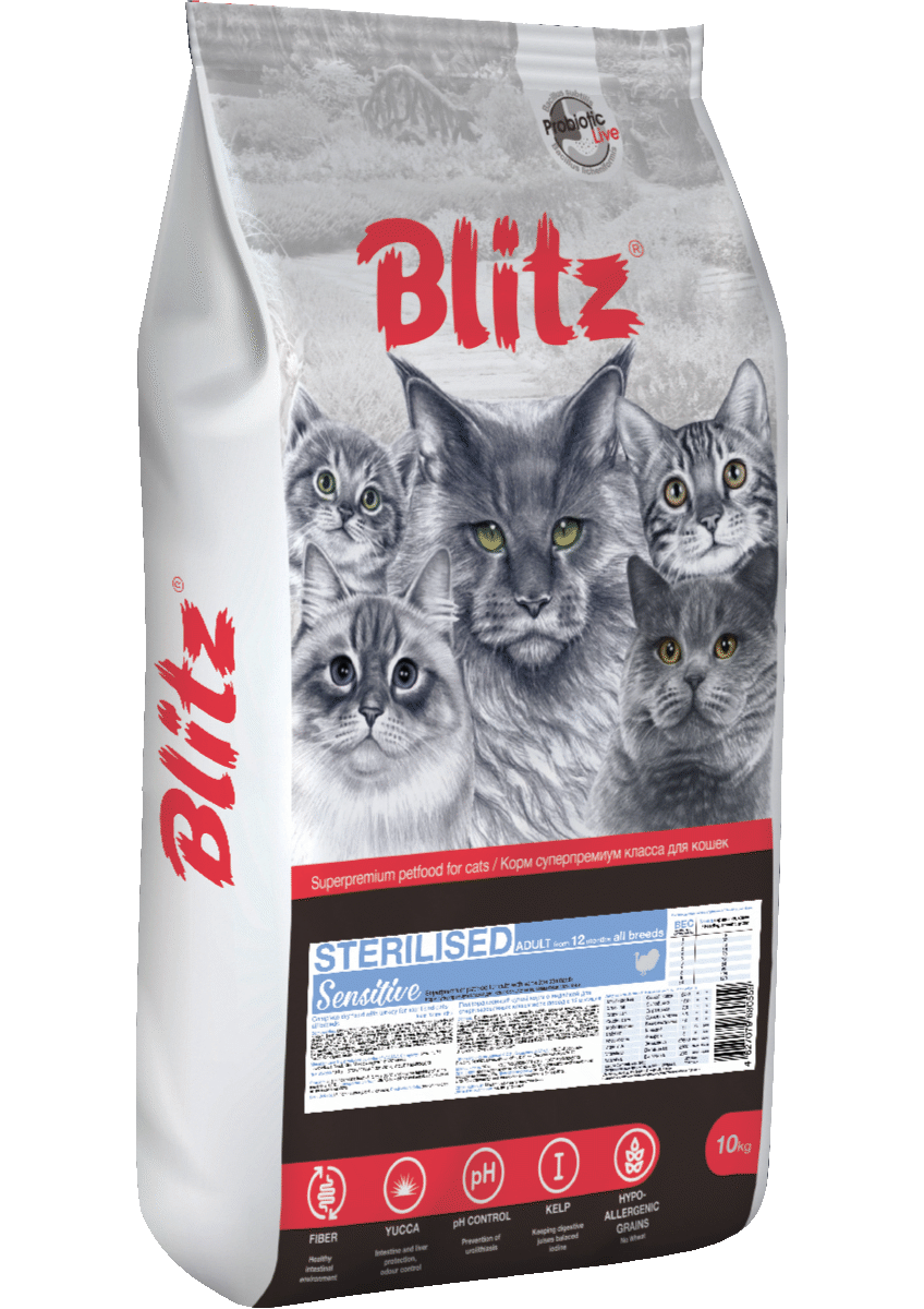 Blitz Sensitive Turkey Adult Sterilised (индейка), 10 кг - фото 1 - id-p208946120