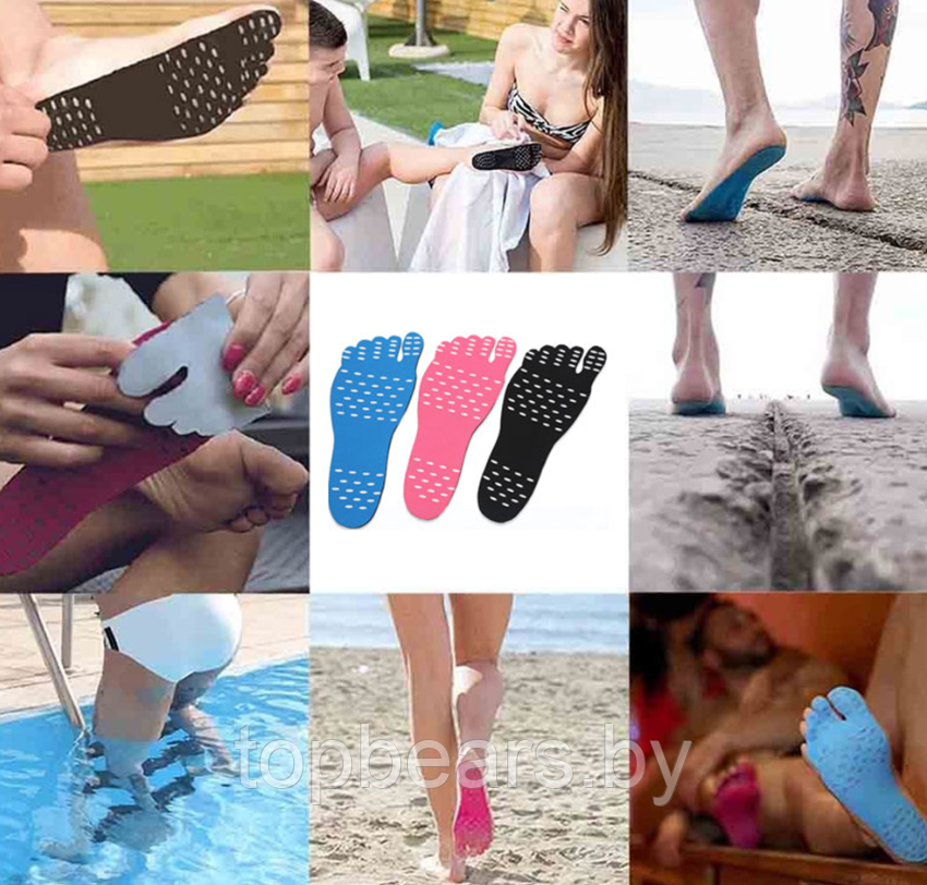 Наклейки на ступни ног 1 пара для пляжа, бассейна / Против песка и скольжения XL синий - фото 10 - id-p208946221