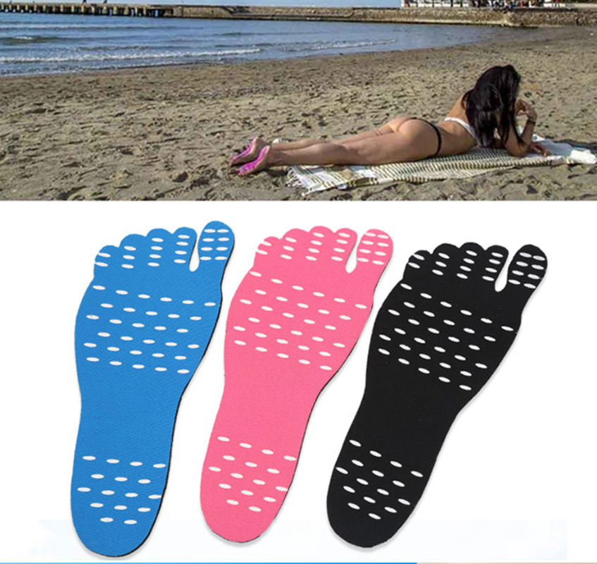 Наклейки на ступни ног 1 пара для пляжа, бассейна / Против песка и скольжения М черный - фото 9 - id-p208946331