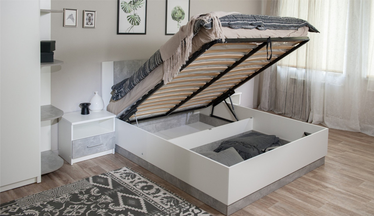 Кровать "Аврора" с подъемным механизмом белый/ателье светлый - фото 2 - id-p208957117
