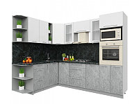 Кухня Интерлиния Мила Пластик 1.88x2.6 левая (мрамор/белый глянец/кастилло темный)
