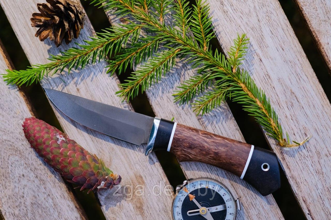 Охотничий нож "Колибри", стальХ12МФ, рукоять черный граб стабилизированная карельская береза (коричневая). - фото 5 - id-p199235207