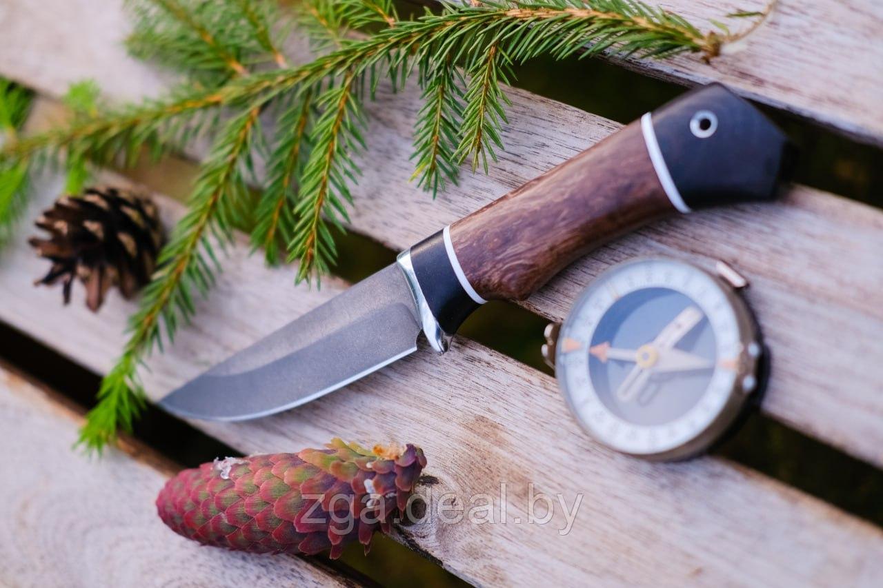 Охотничий нож "Колибри", стальХ12МФ, рукоять черный граб стабилизированная карельская береза (коричневая). - фото 4 - id-p199235207