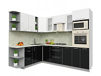 Кухня Интерлиния Мила Пластик 1.88x2.6 левая (черный/белый глянец/опал светлый)
