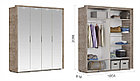 Распашной шкаф Джулия 4дв (4 зерк) с порталом Крафт серый/белый глянец, фото 2