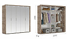 Распашной шкаф Джулия 5дв (5 зерк) с порталом Крафт серый/белый глянец, фото 2