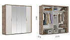 Распашной шкаф Джулия 5дв (ДЗЗЗД) Крафт серый/белый глянец, фото 2