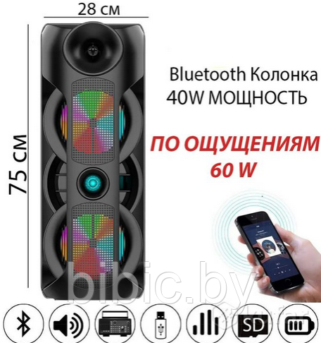 Портативная колонка BT Speaker ZQS8202A Мощная беспроводная акустическая система. Микрофон, пульт, подсветка - фото 2 - id-p208970147