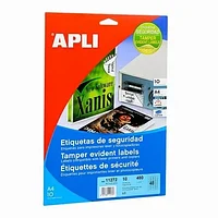 ГАРАНТИЙНЫЕ БЕЛЫЕ ЭТИКЕТКИ ИЗ ПОЛИЭСТЕРА "APLI SECURITY", 45.7X21.2 ММ, 10 ЛИСТОВ, 48 ШТ, БЕЛЫЙ