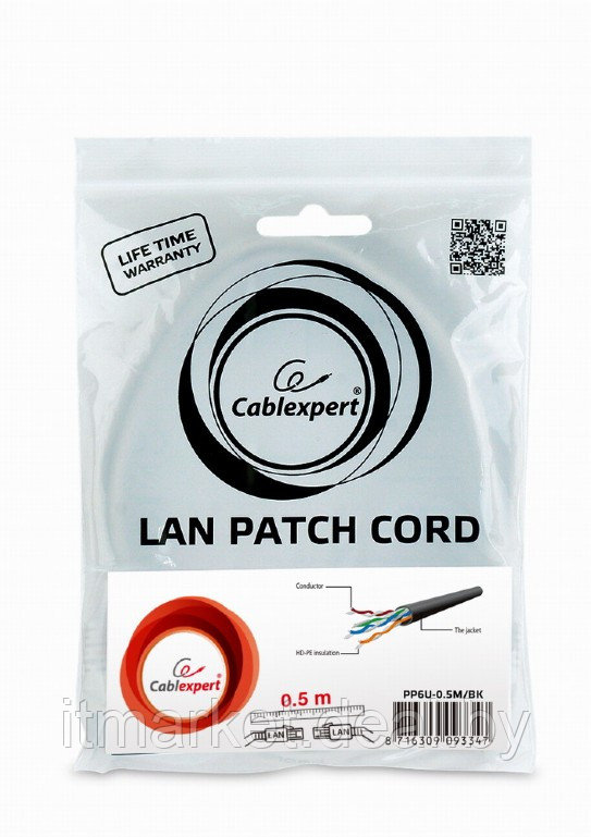 Патч-корд Cablexpert PP6U-0.5M/BK Cat6 8P8C 0.5m Black (Неэкранированный) - фото 3 - id-p160641736