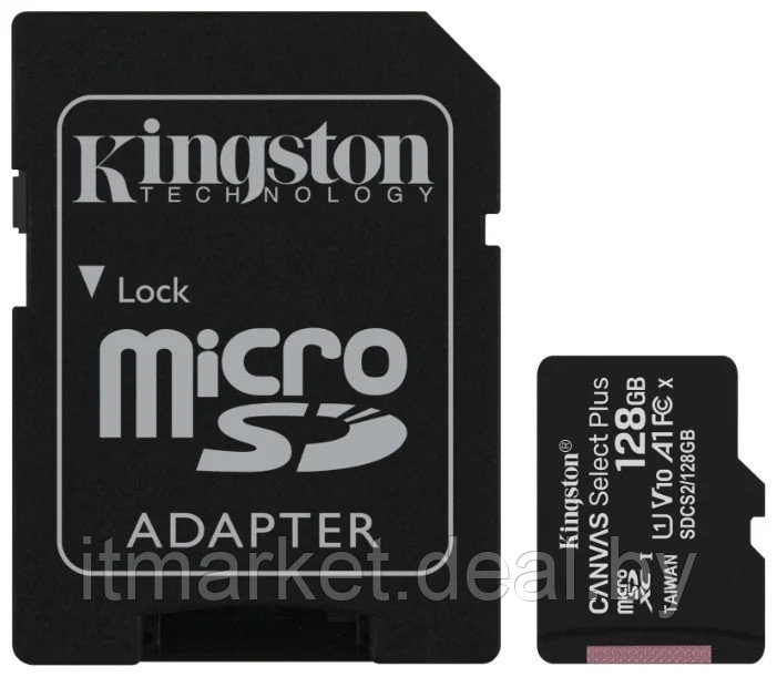 Карта памяти 128Gb Kingston Canvas Select Plus microSDXC 128Gb (SDCS2/128GB) Class 10 - фото 1 - id-p160642310