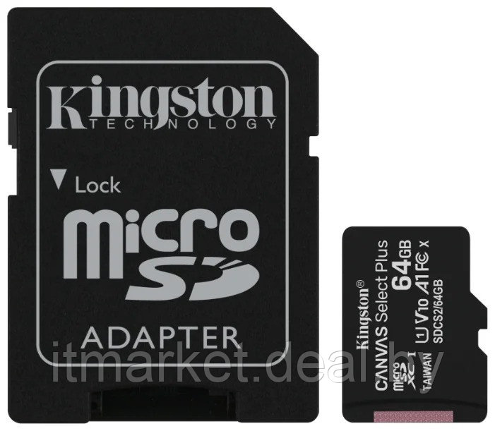 Карта памяти 64Gb Kingston Canvas Select Plus (SDCS2/64GB) - фото 1 - id-p160642309