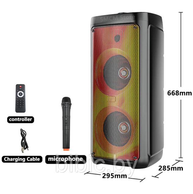 Портативная колонка BT SPEAKER ZQS-8215. Мощная беспроводная акустическая система. Микрофон, пульт, подсветка - фото 2 - id-p208970515