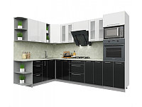 Кухня Интерлиния Мила Пластик 1.88x3.0 левая (черный/белый глянец/опал светлый)