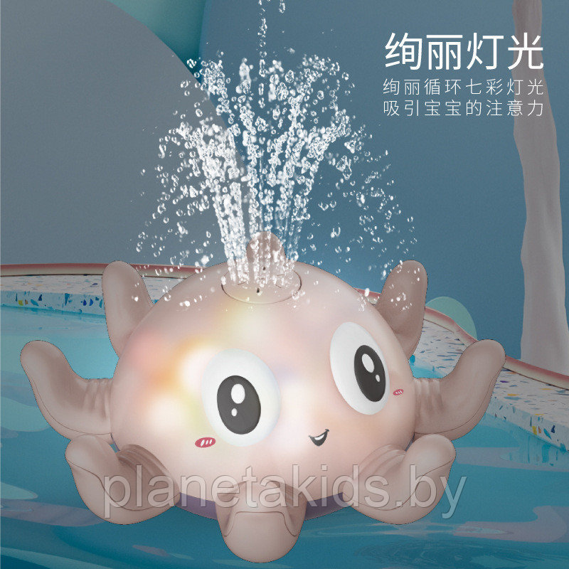 Сенсорный фонтанчик для ванн "Светящийся осьминог". Игрушка для купания для ванны, свет, звук, на батарейках - фото 3 - id-p208971896