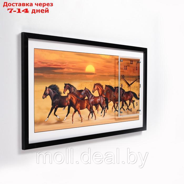 Часы-картина настенные, серия: Животные, "Стая лошадей", 50 х 100 см - фото 2 - id-p208950535