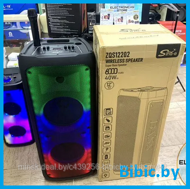 Портативная колонка BT SPEAKER ZQS 12202. Мощная беспроводная акустическая система. Микрофон, пульт, подсветка - фото 1 - id-p208972017