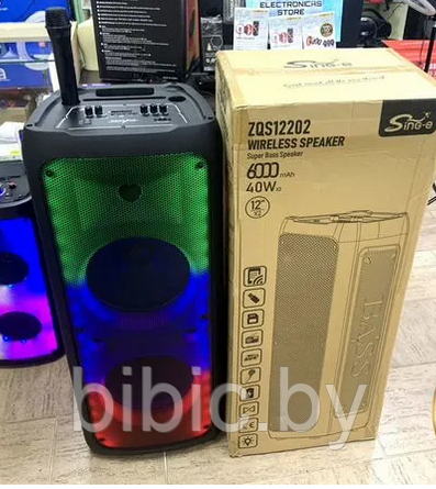 Портативная колонка BT SPEAKER ZQS 12202. Мощная беспроводная акустическая система. Микрофон, пульт, подсветка - фото 4 - id-p208972017