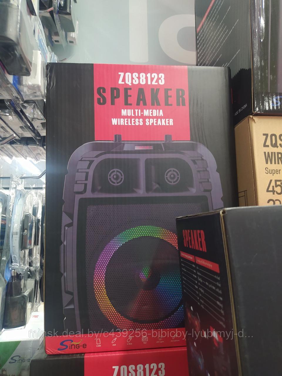 Портативная колонка BT SPEAKER ZQS 8123. Мощная беспроводная акустическая система. Микрофон, пульт, подсветка - фото 4 - id-p208972038