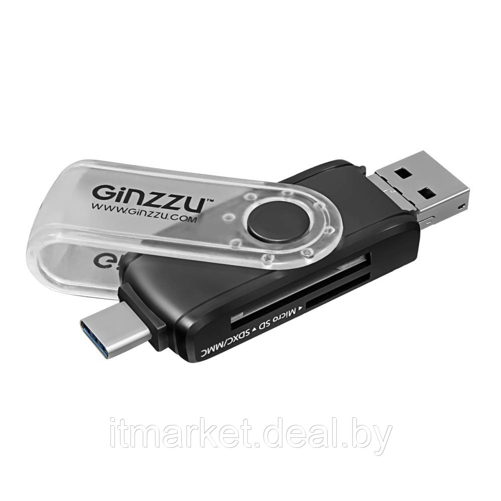 Картридер GINZZU GR-325B OTG TYPE C/microUSB/USB2.0 SD/microSD - фото 2 - id-p208973784