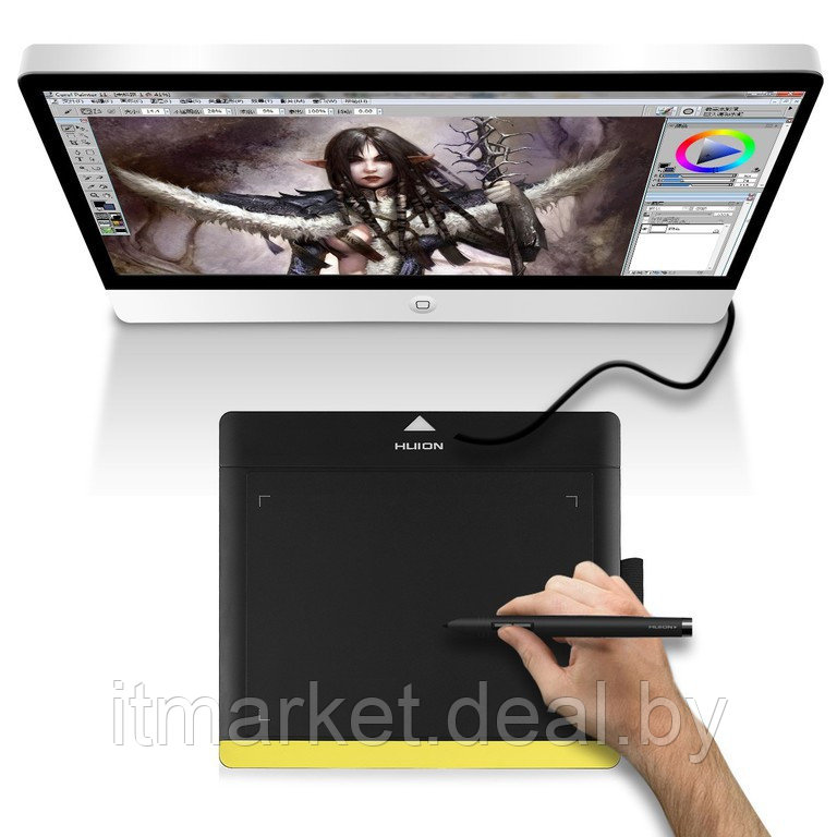 Графический планшет Huion 680TF Black/Yellow (203x152мм, 5080lpi, 2048 уровней, 220 PPS, USB) - фото 3 - id-p208973790