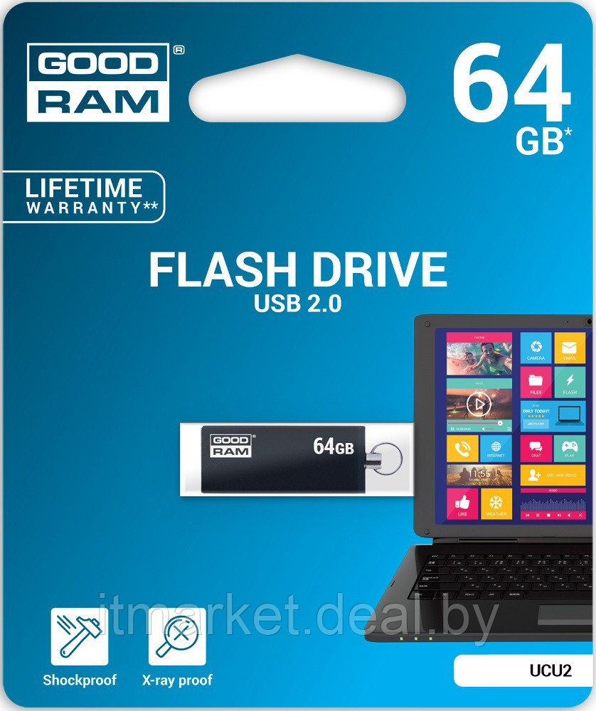 USB flash disk 64Gb Goodram UCU2 64Gb (UCU2-0640K0R11) Black (раскладной корпус, металл, USB 2.0) - фото 4 - id-p208973829