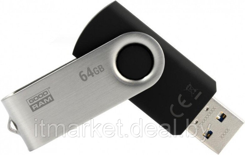 USB flash disk 64Gb Goodram UTS2 64Gb (UTS2-0640K0R11) Black (раскладной корпус, пластик, металл, USB 2.0) - фото 3 - id-p208973830