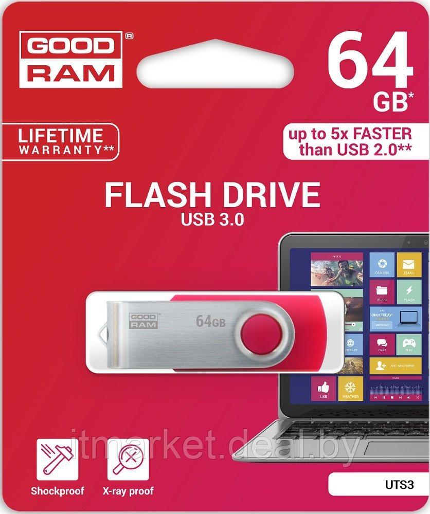 USB flash disk 64Gb GOODRAM UTS3 64Gb (UTS3-0640R0R11) Twister RED (раскладной корпус, пластик, USB 3.0) - фото 3 - id-p208979827