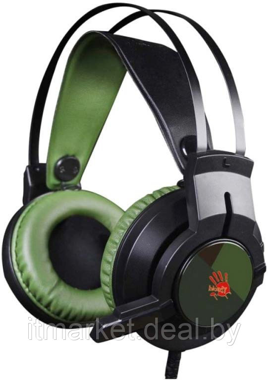 Наушники A4Tech Bloody J450 Black/Green (Мониторные, закрытые, подсветка, 20-20000Гц, 32 Ом, USB) - фото 1 - id-p208973929