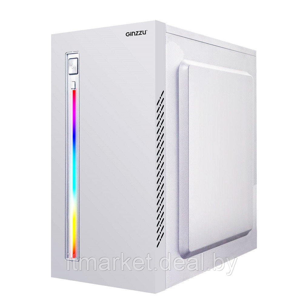 Корпус Ginzzu D380 White, RGB, 2*USB 2.0, белый, mATX - фото 2 - id-p208979872