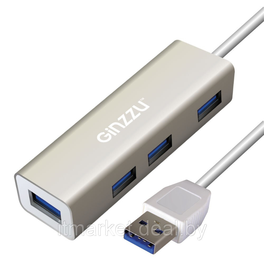 Разветвитель USB GINZZU GR-517UB (4х USB3.0, 20см кабель, метал.корпус) - фото 2 - id-p208974014