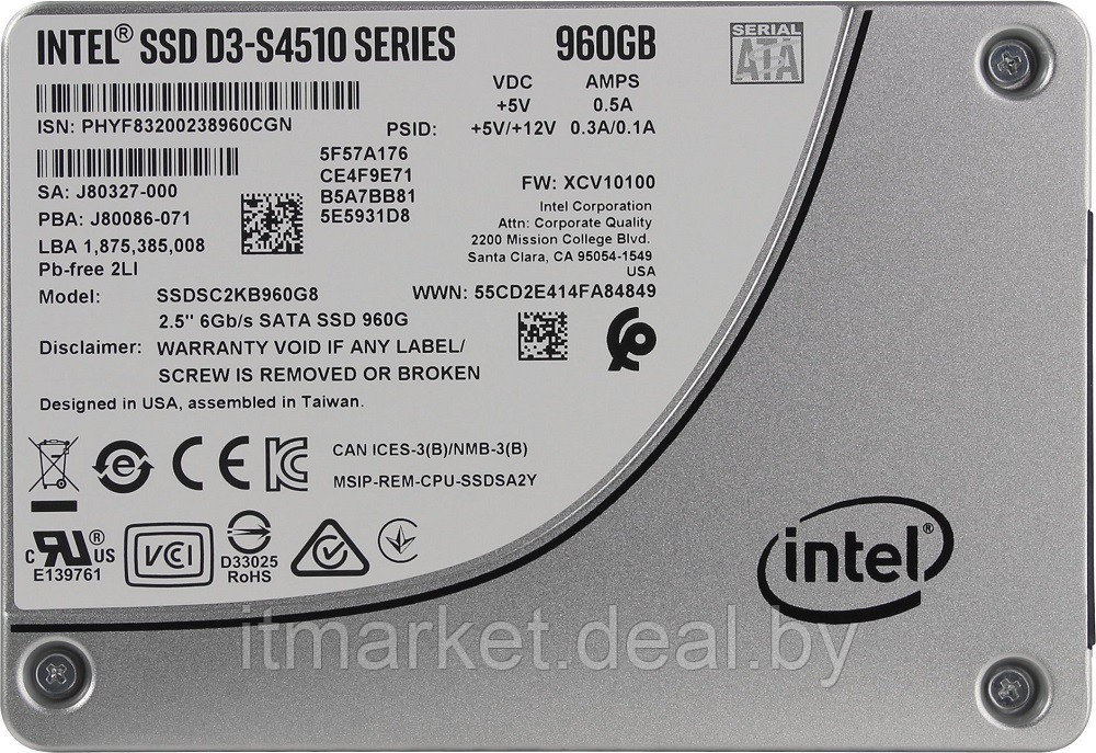 Жесткий диск SSD 960Gb Intel D3-S4510 (SSDSC2KB960G801) (SATA-6Gb/s, 2.5", 560/510Mb/s) - фото 2 - id-p208974103