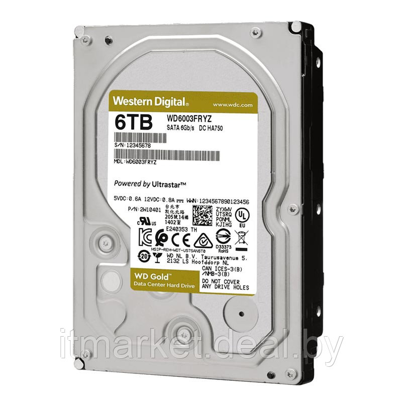 Жесткий диск 6TB Western Digital Gold (WD6003FRYZ) (SATA-6Gb/s, 7200rpm, 256Mb) - фото 1 - id-p208979113