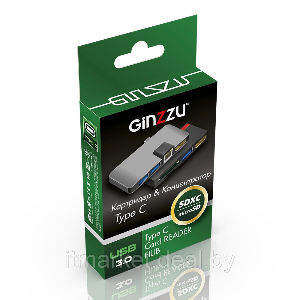 Картридер GINZZU GR-864UB (Type C, 2xUSB3.0+USB2.0+U3:SD/TFx2) - фото 3 - id-p208979121