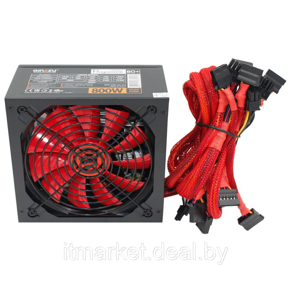 Блок питания 800W GINZZU PC800 ATX 2.3 140mm(red) (OVP/UVP/OPP/SCP/SIP) 80+ (КПД>80%) APFC - фото 3 - id-p208974196